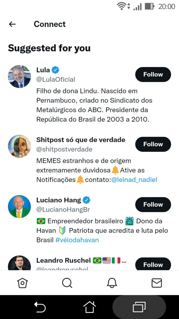 Sugestão do Twitter para seguir